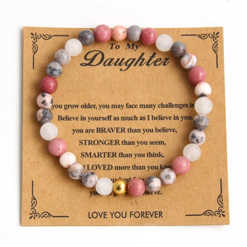 Bracciale in Calcedonia Naturale Con Perla in Acciaio Dorato E Biglietto Regalo Per Figlia Gioielli Di Moda Bracciale Elastico