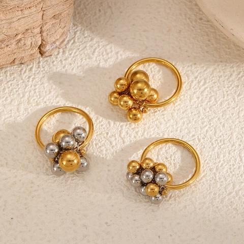 Anelli In Acciaio Inossidabile Donne Grappolo Di Palline Di Metallo Geometriche Perle Rotonde Lucidate Stile Ins Oro Argento Gioielli