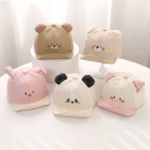 Cute Baby Baseball Cap Quick Dry Cotton Fabric Embroidered Animal Face Ears Sun Protection Outdoor Infant Hat