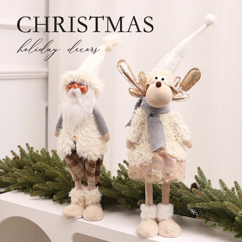 Figurine Di Peluche Di Natale Maglia Pelliccia Sintetica Tessuto Ornamenti In Piedi Decorazioni Per Scrivania Finestra Stile Nordico