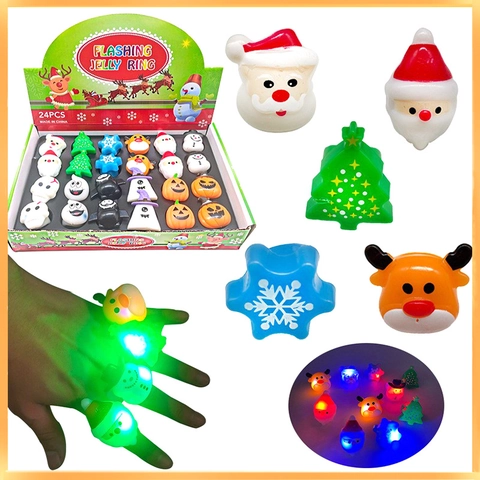 24 Stück LED Blinkende Gelee Ringe Leuchten Im Dunkeln TPR Weichgummi Leuchtende Finger Spielzeug Für Weihnachten Halloween Party Mitgebsel Kinder Geburtstag Geschenke