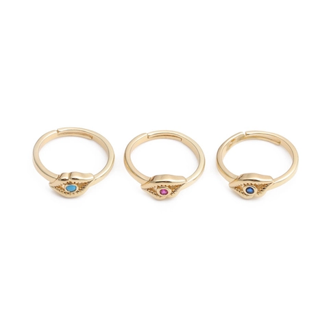 Evil Eye Lippenform Kupfer Verstellbarer Offener Ring Zirkon Eingelegt Vergoldeter Modeschmuck Für Damen