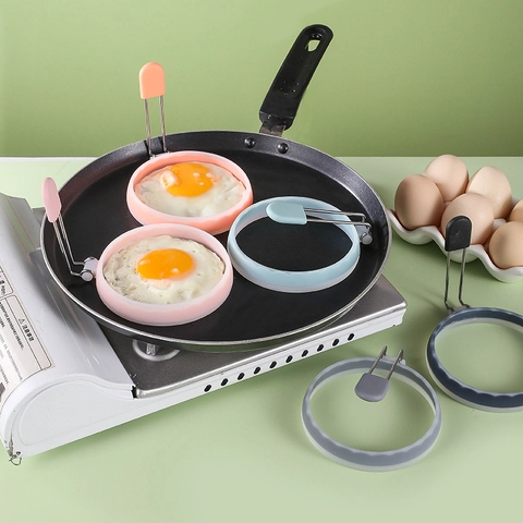 Egg Frying Ring Silicone Pancake Mold Heat Resistant With Foldable Stainless Steel Handle Anti Scald Kitchen Breakfast Tool