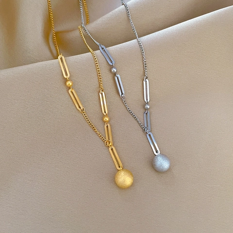 Collar Con Colgante De Acero Inoxidable De Titanio Minimalista Bola Esmerilada Cadena De Eslabones Geométricos Asimétricos Para Mujer