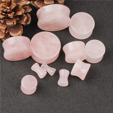 Dilatatori Per Orecchi In Pietra Di Quarzo Rosa Naturale Double Flared Lucidato Liscio Gioielli Per Piercing Eleganti Uomo Donna