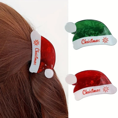 Haarklaue Clip Weihnachtsmütze Acryl Haarschmuck Für Frauen Mädchen Festliche Party Haarnadel XMAS Eleganter Kopfschmuck