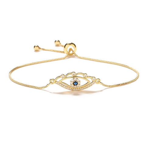 Bracciale Regolabile Cuore Malocchio Rame Placcato Oro Zircone Micro Pave Gioielli Di Moda Eleganti Regalo Per Donne
