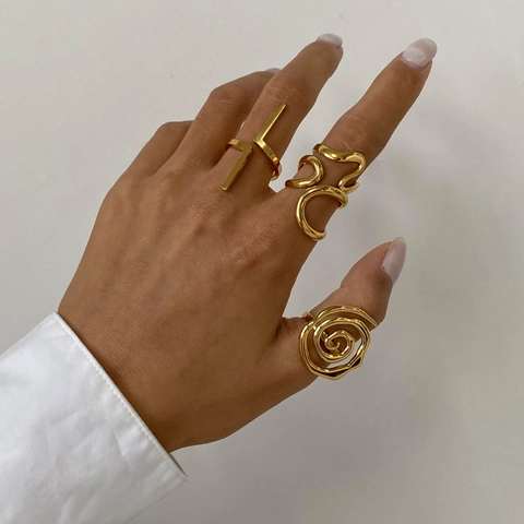 Stainless Steel Rings 18K Gold Plated Geometric Minimalist Waterproof Hypoallergenic Fashion Jewelry For Women