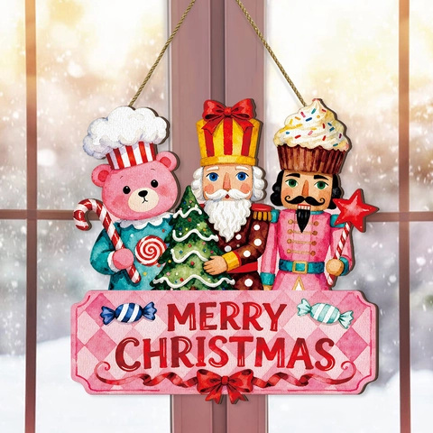Weihnachts Nussknacker Holz Türschild Rosa Bär Nussknacker Soldat Dekoration Hängeschild Feiertag Haus Wanddeko