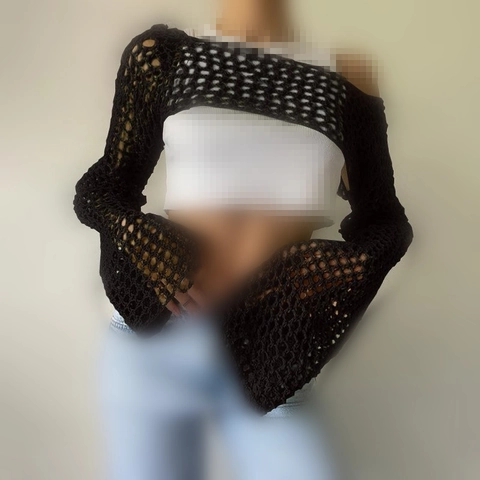 Donna Shrug Bolero Uncinetto Maglia Acrilico Manica Lunga Campana Corto Mesh Top Y2K Stile Bohemien