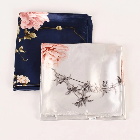Women Satin Square Scarf Imitation Satin Peony Floral Print Elegant Satiny Headscarf Neck Scarf Large Fashion