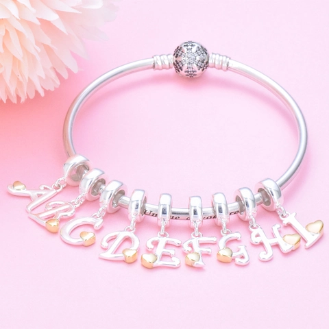 925 Sterling Silver 26 Alphabet Initial Charms Golden Heart Dainty Initial Pendant For DIY Bracelet Necklace Accessories