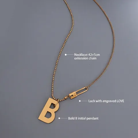 Collana In Acciaio Inossidabile Ciondolo Lettera B Spilla Da Balia Catena A Sfere Asimmetrica Placcato Oro Gioielli Moda
