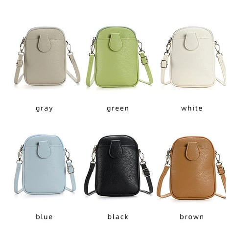 Women Crossbody Phone Bag Litchi Grain PU Leather Mini Shoulder Purse With Flap Pocket Adjustable Strap Solid Color