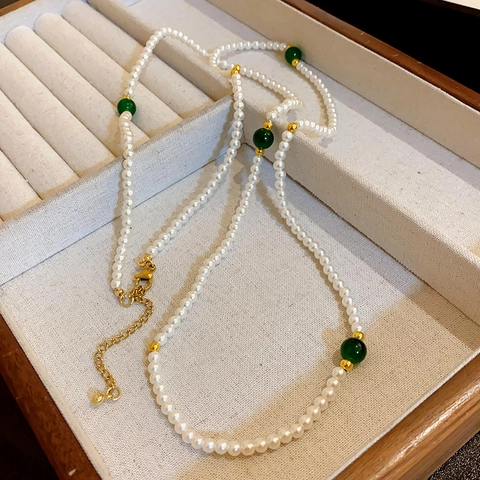 Vintage Imitation Artificial Pearl Natural Stone Pendant Necklace Gold Plated Alloy Choker Beaded Jewelry For Women Elegant