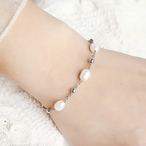 Pulsera de Cuentas de Piedra Natural y Perla de Agua Dulce de Acero Inoxidable para Mujer Estilo Coreano Chapado en Oro Plata Joyería Ajustable