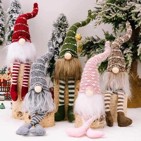 Weihnachtsgnome Plüsch Ornamente Strickmütze Lange Gestreifte Beine Schwedische Tomte Schreibtisch Feiertagsdekoration