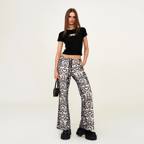 Pantalones Acampanados Con Estampado De Leopardo Mujer Algodón Cintura Alta Pierna Ancha Casual Cordón