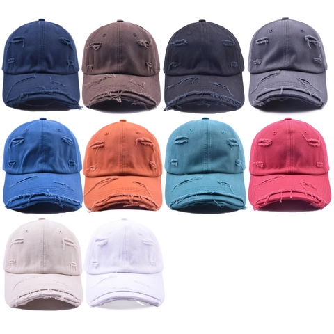 Casquette De Baseball Distressed Coton Vintage Trou Streetwear Unisexe Protection Solaire Ajustable Dad Hat Casual