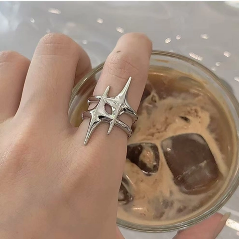 Stern Offener Ring Flüssigmetall Punk Verstellbar Legierung Silber Farbe Geometrischer Ästhetischer Schmuck Damen