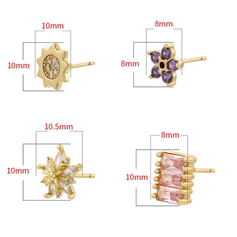Boucles d'Oreilles Puces en Cuivre Zirconia pour Femmes Fleur Flocon de Neige Étoile à Huit Branches Géométrique Créative