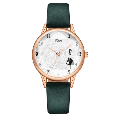 Women's Fashion Quartz Watch With Girl Silhouette Pattern White Dial Rose Gold Alloy Case Imitation Leather Strap Analog Wrist Watch Ladies Daily Accessory
