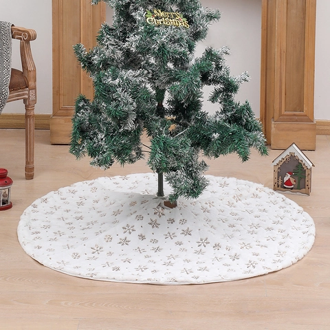 Falda De Árbol De Navidad Felpa Blanca Piel Sintética Bordado De Copos De Nieve Lentejuelas Decoración Fiesta En Casa