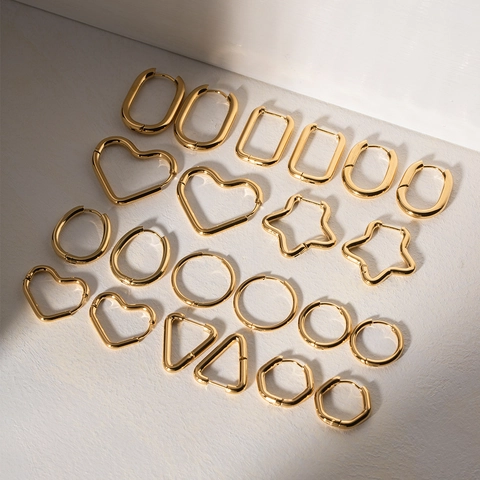 Minimalist Geometric Hoop Earrings Stainless Steel 18K Gold Plated Heart Star Trendy Jewelry For Women