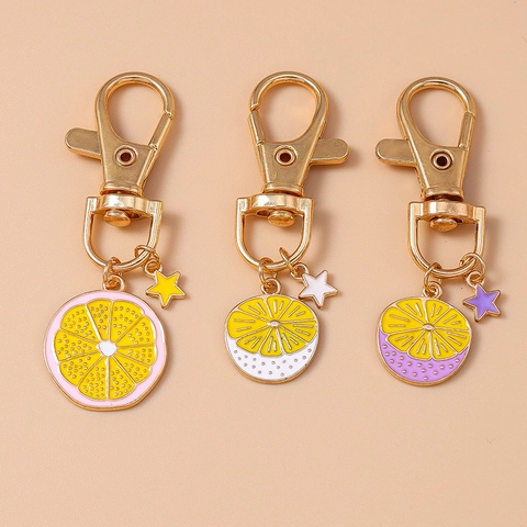 Enamel Lemon Slice Star Keychain Gold Color Metal Fruit Bag Pendant Jewelry Cute Fresh Gift For Women Girls Backpack