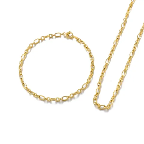 Joyas De Collar Y Pulsera De Acero Inoxidable Minimalista Elegante Diseño De Cadena De Eslabones Pulidos Para Mujer