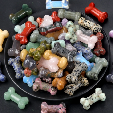 Natural Crystal Gemstone Bone Shaped Carved Stone Miniature Desktop Ornament Polished Healing Quartz Agate DIY Decor