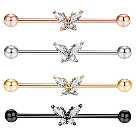 Piercing Bilanciere Industriale Farfalla Acciaio Inossidabile Zirconia Cartilagine Ponte Orecchino Gioielli Donna