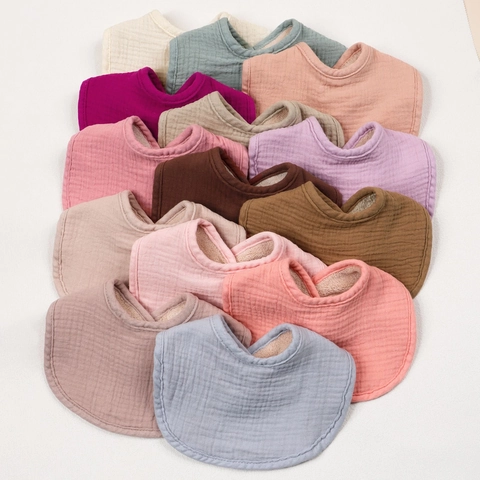Baby Drool Bib Muslin Cotton Highly Absorbent Fleece Lined Snap Button Soft Solid Color U Shaped For Infants