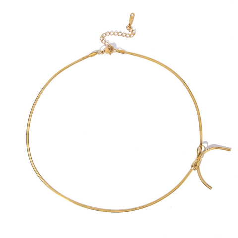 Bowknot Necklace Stainless Steel 18K Gold Plated Flat Snake Chain Trendy Asymmetric Choker Jewelry For Women