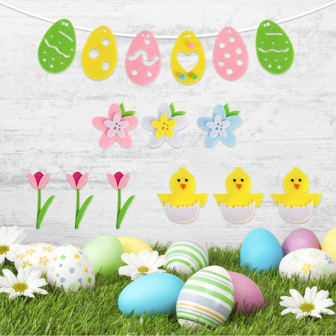 Easter Felt Banner Garland Decoration Colorful Bunny Egg Chick Carrot Flower For Home Party Window Wall Hanging