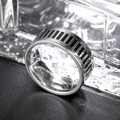 Vintage Piano Key Stainless Steel Ring For Men Black Striped Groove Band Industrial Style Retro Jewelry Accessories