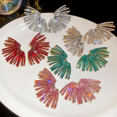 Fan Shaped Statement Earrings Alloy Sparkling Rhinestone Radiant Geometric Jewelry For Women With Silver Earring Post