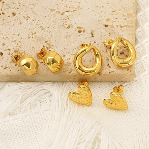 Orecchini A Cuore E Geometrici In Acciaio Inossidabile 304 Placcato Oro Impermeabile Ipoallergenico Gioielli Da Donna