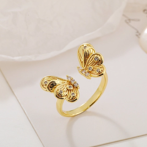 Elegant Butterfly Open Ring For Women Copper Micro Inlaid Zirconia Adjustable Finger Ring Personalized European Style Fashion Jewelry Gift