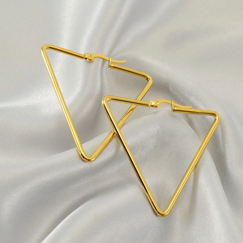 Geometric Triangle Hoop Earrings Gold Plated Stainless Steel Exaggerated Fashion Jewelry For Women