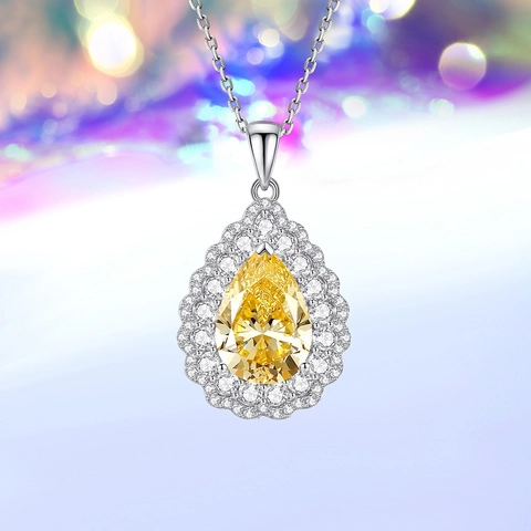 Collana Con Pendente Taglio Pera In Argento Sterling 925 Con Diamante Ad Alto Carbono Doppio Halo Goccia D'acqua Donna