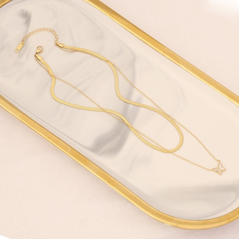 Schmetterling Künstliche Perle Anhänger Halskette Edelstahl Mehrlagig Vergoldet Elegante Schlüsselbeinkette Schmuck Für Damen