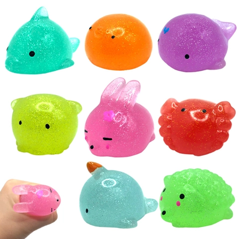Animal Mochi Squishy Toys TPR Glitter Stress Relief Squeeze Toy For Kids Party Favors Translucent Soft Sensory