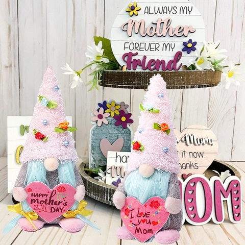Gnomo Festa della Mamma Bambola di Peluche Cuore Rosa Decorazioni per la Casa Tavolo Regalo Decorativo Festivo
