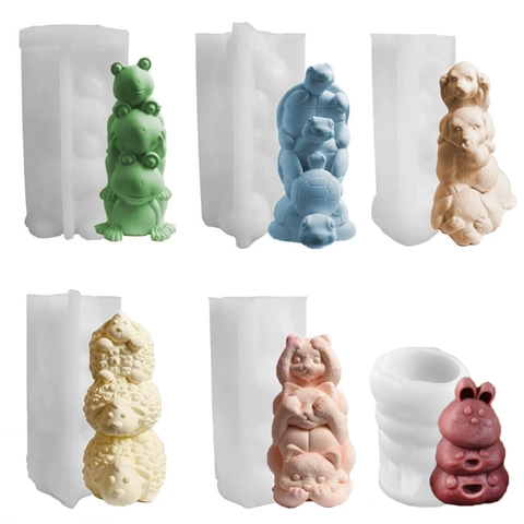 Stacking Animal Silicone Mold 3D Sheep Frog Turtle Cat Dog Rabbit DIY Aromatherapy Candle Soap Resin Plaster Craft Tool