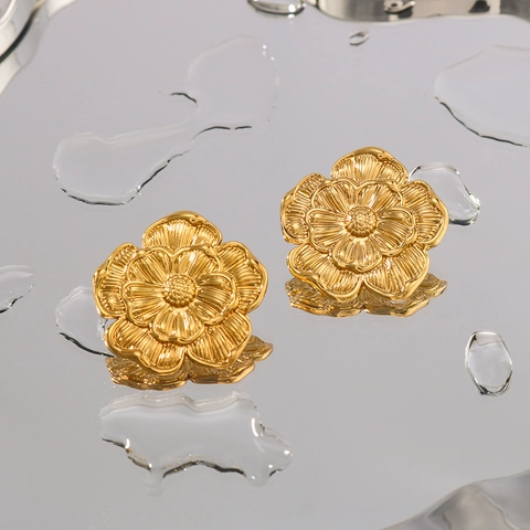Pendientes De Flores Elegantes De Acero Inoxidable Chapado En Oro De 18K Joyería De Pétalos De Camelia Para Mujer Estilo Ins