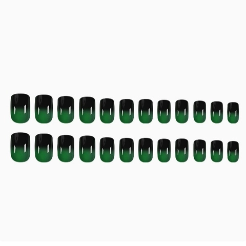 Cat Eye Magnetische Künstliche Nägel Ombre Dunkelgrün Schwarz Kurz Quadratisch Glänzend Mit Geleekleber Und Feile Für Frauen