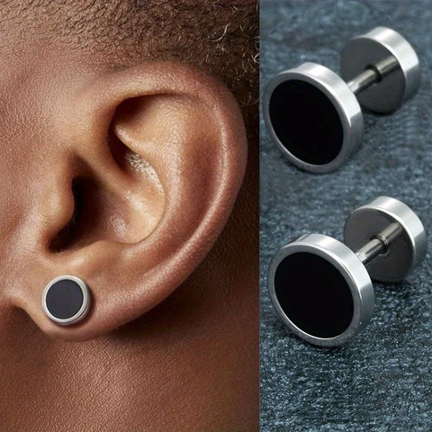 Stainless Steel Round Stud Earrings Punk Barbell Style Enamel Drip Jewelry For Men Women Daily Fashion Individual Trendy Earring
