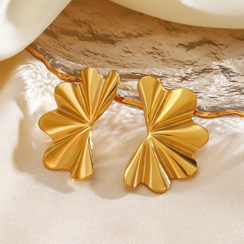 Pendientes De Acero Inoxidable En Forma De Abanico Ondulado Joyería De Moda Minimalista Para Mujeres Elegante