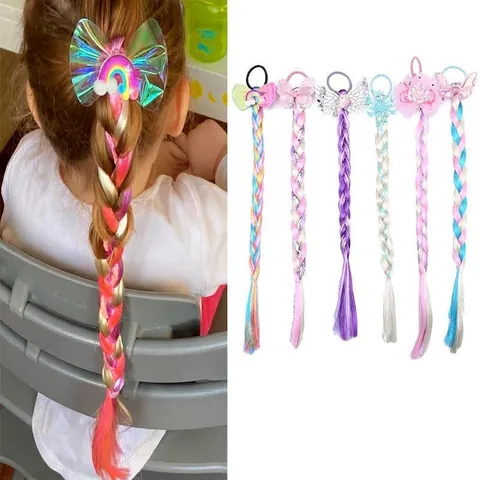Elastico Per Capelli Con Treccia Parrucca Colorata Per Bambini Fiocco Unicorno Ali Gradiente Fibra Sintetica Ragazze